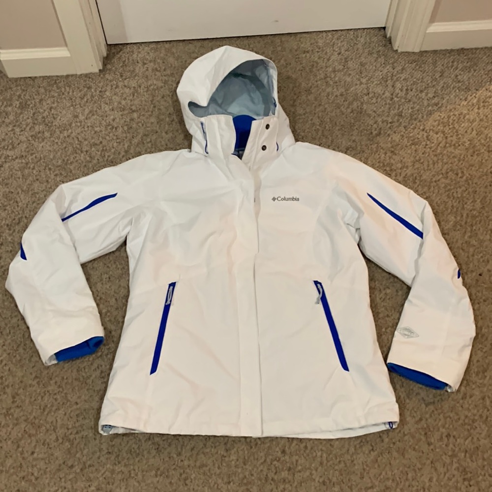Columbia white Royal blue interchange 2-1 hooded jacket sz M